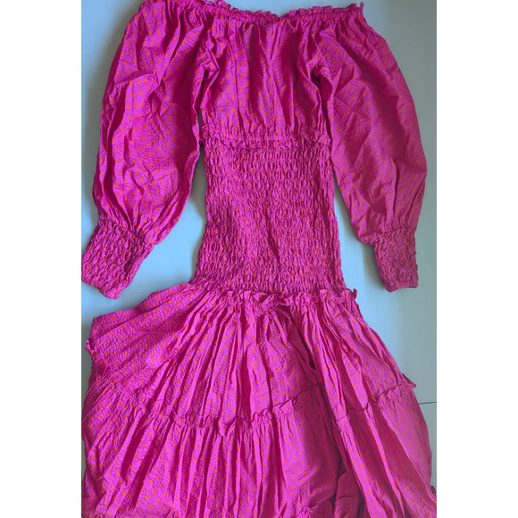 NWT Alexis Thalssa Off The Shoulder Shirred Maxi Dress Size S Fuchsia Dot #2A451 - Picture 8 of 10